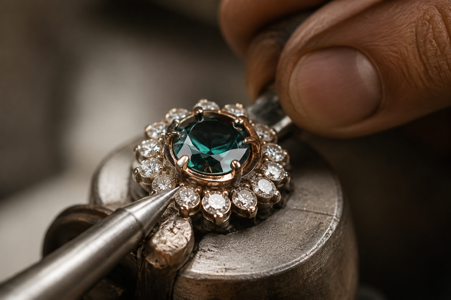 Close view of a crafted jewellery detail in hand