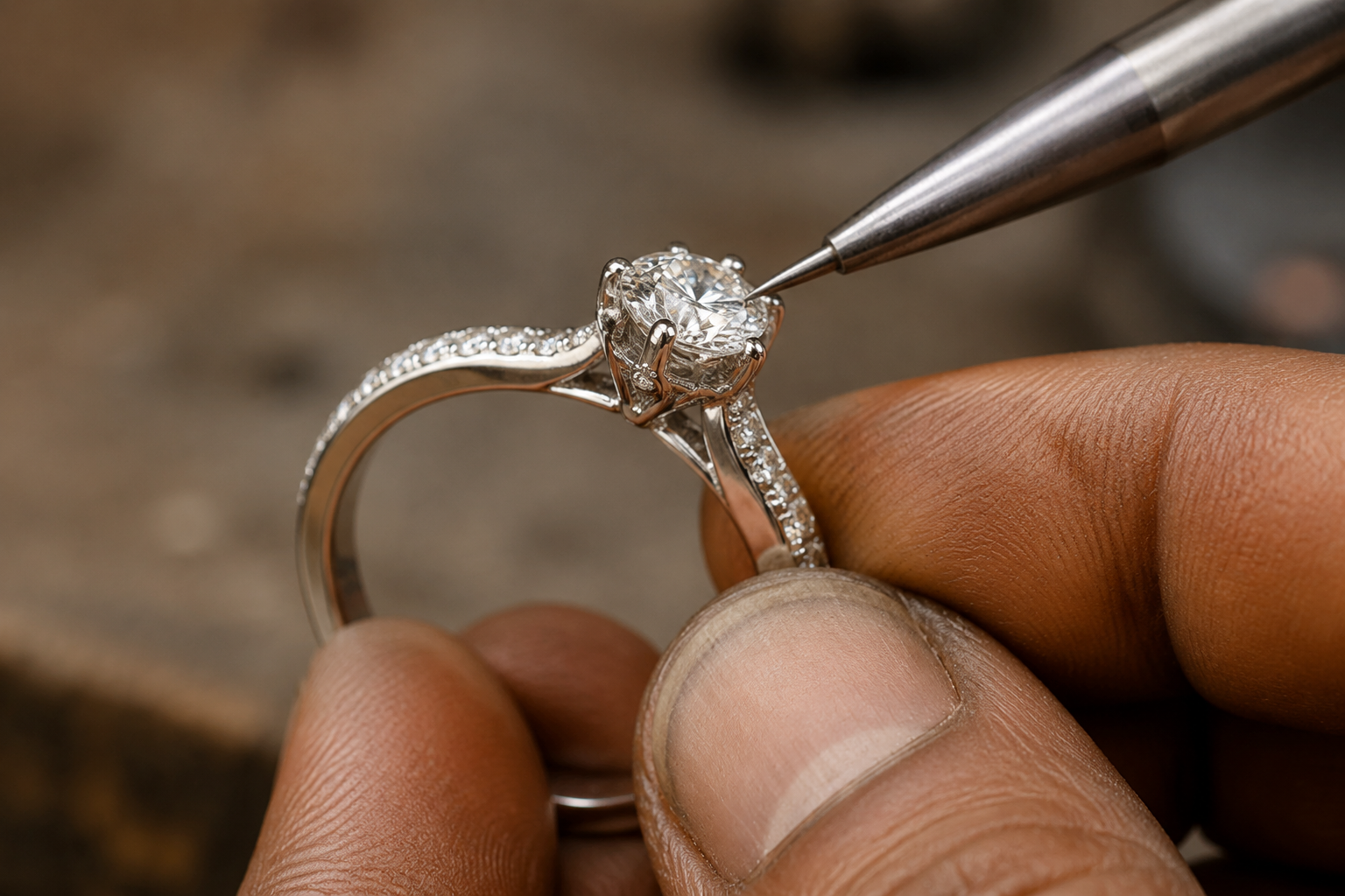 Artisan finishing a ring with precision
