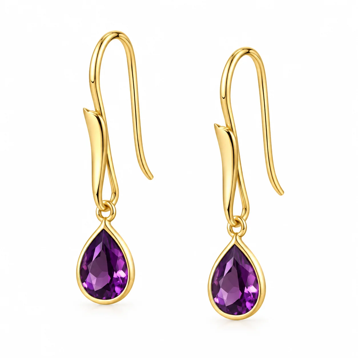 Amethyst Teardrop Gold Earrings