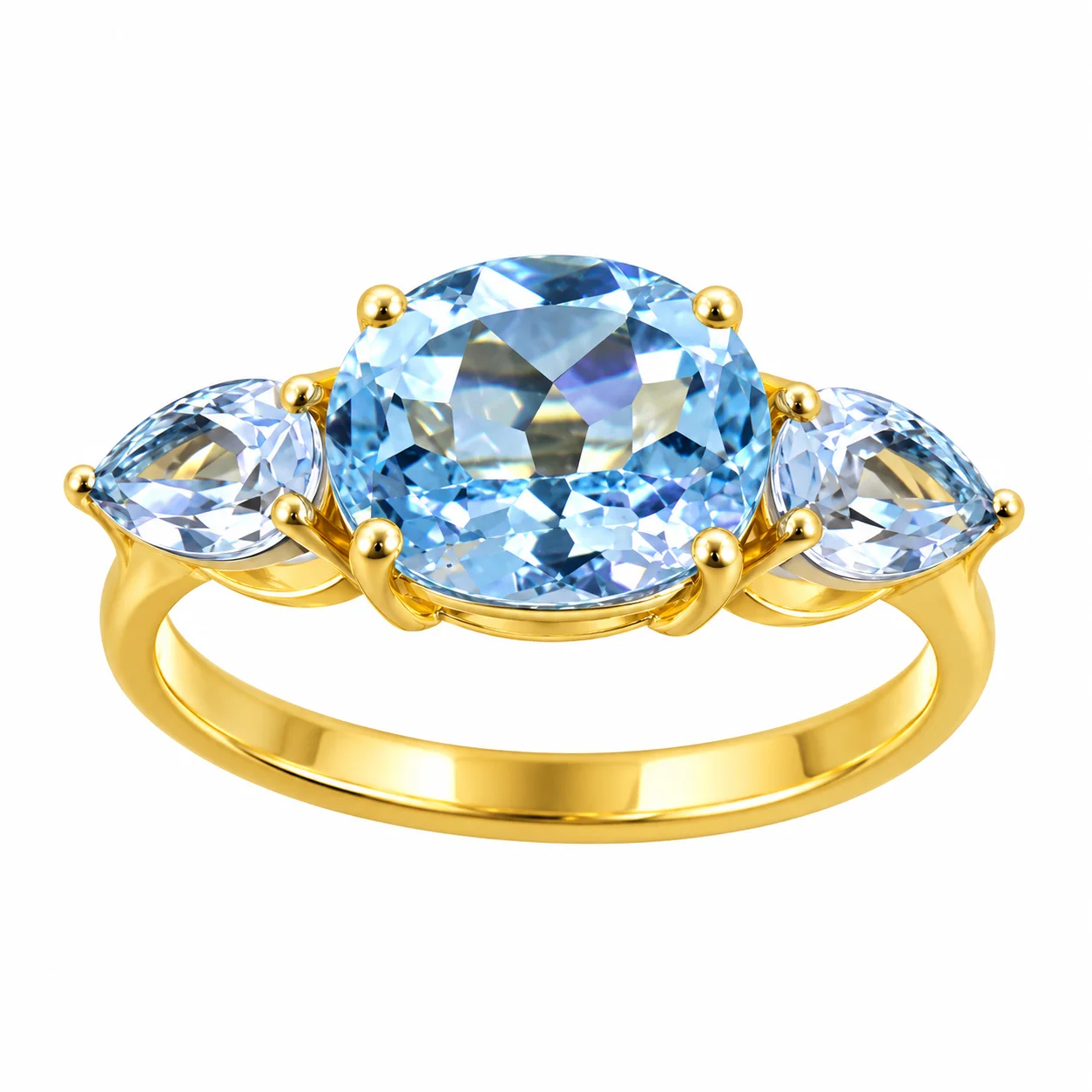 Aquamarine Three-Stone Gold Ring