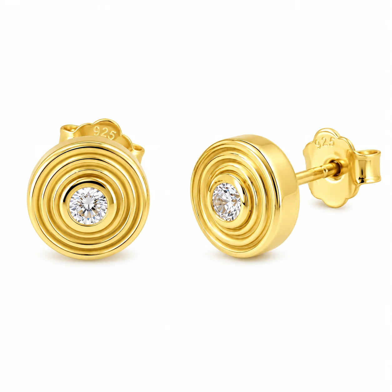 Classic Gold-Plated Grooved Round Stud Earrings