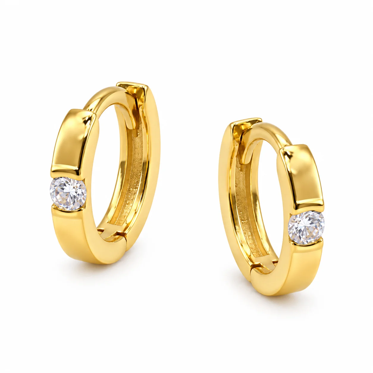 Classic Gold Single-Stone Hoop Earrings