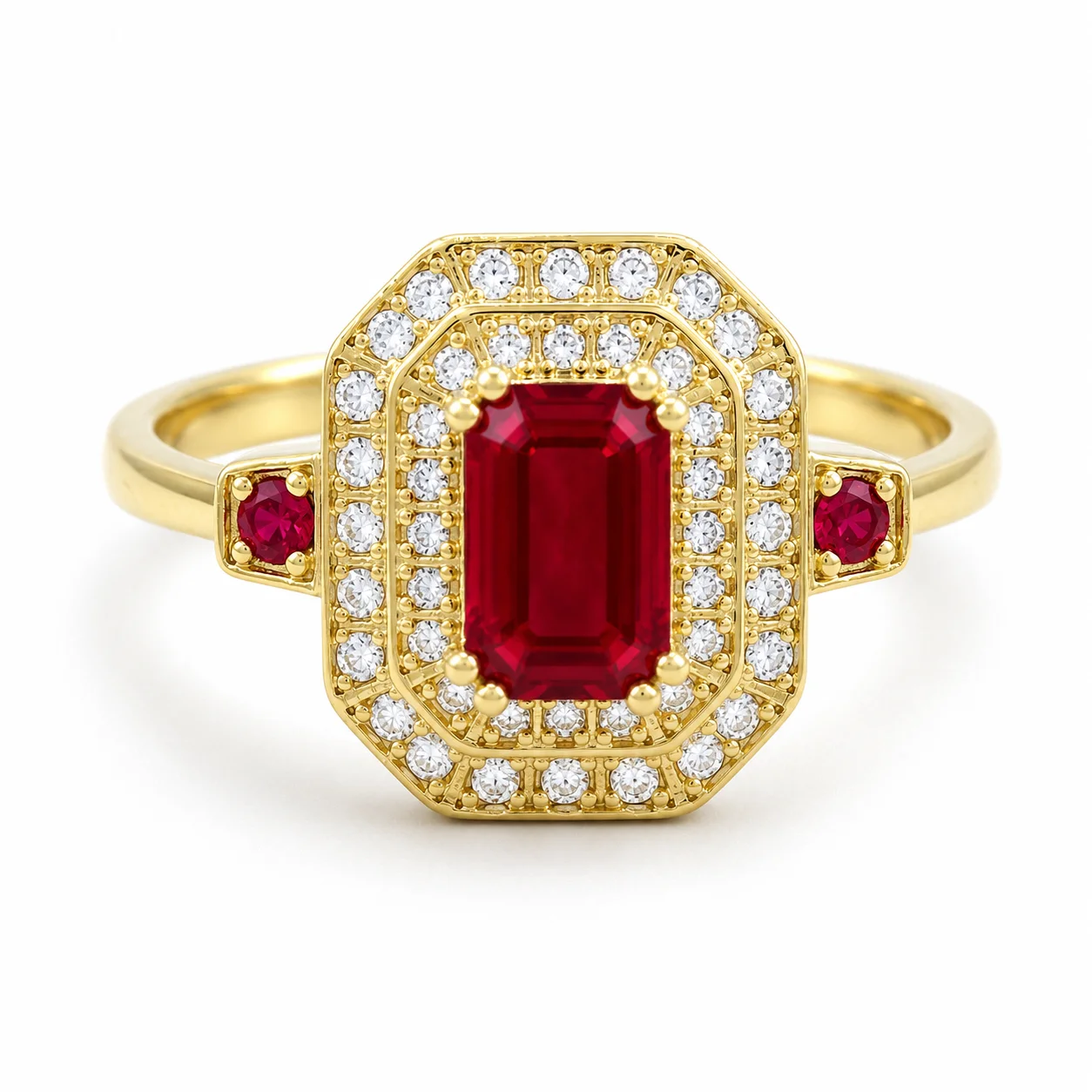 Classic Ruby Red Gemstone Halo Ring