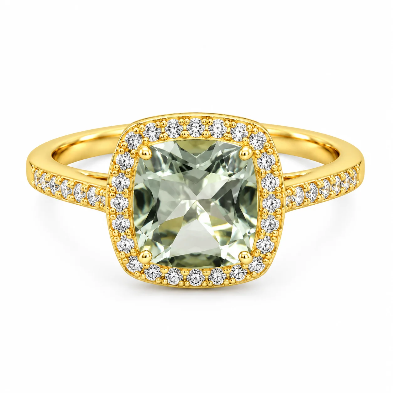 Cushion-Cut Green Gemstone Halo Ring