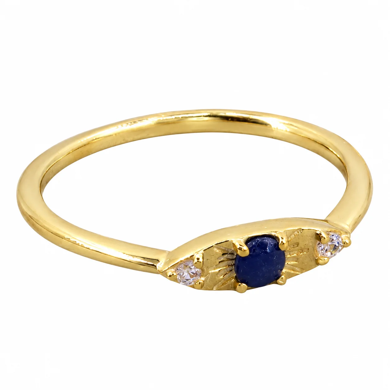Delicate Gold Ring with Blue Center Stone