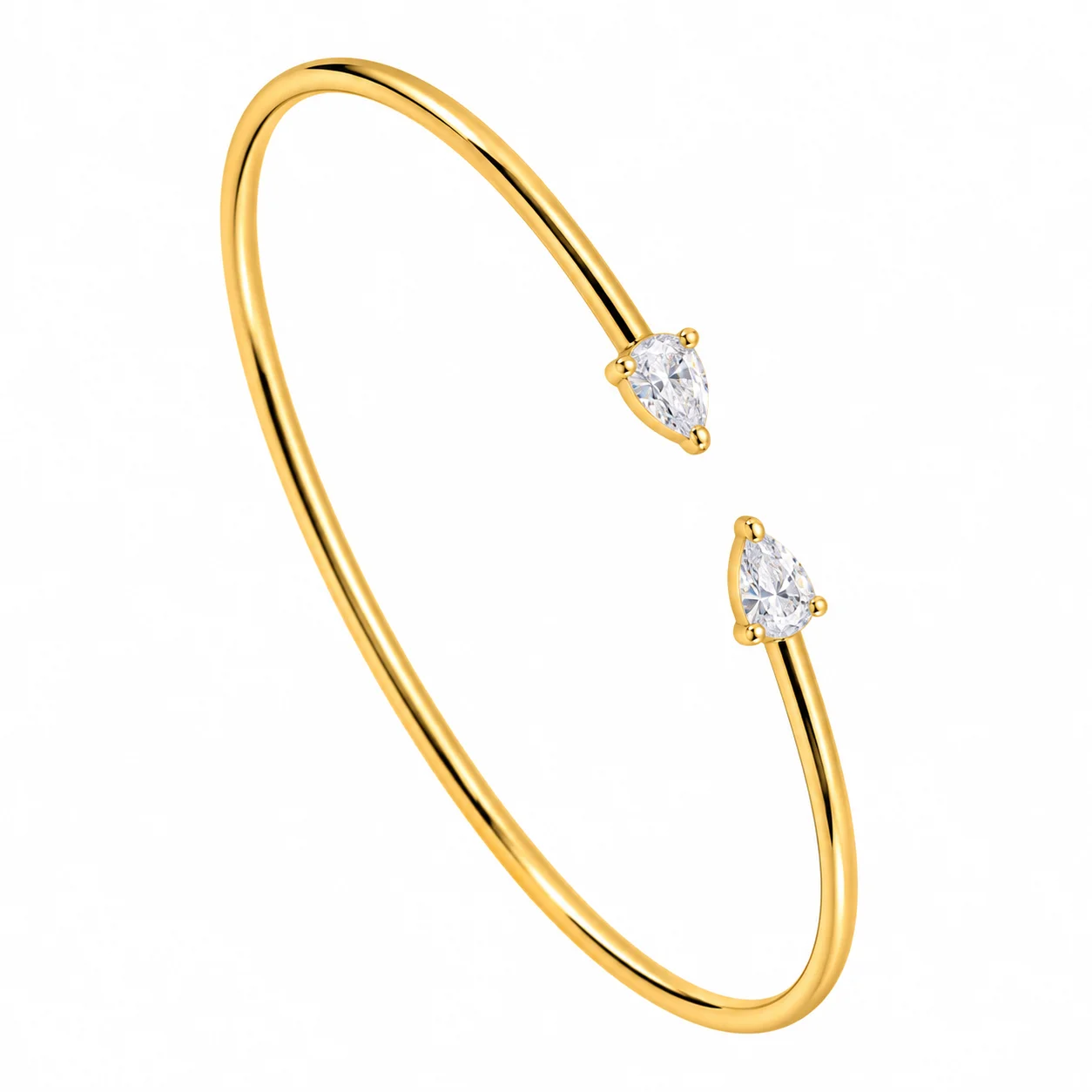 Elegant Gold Open Bangle with Pear Gems