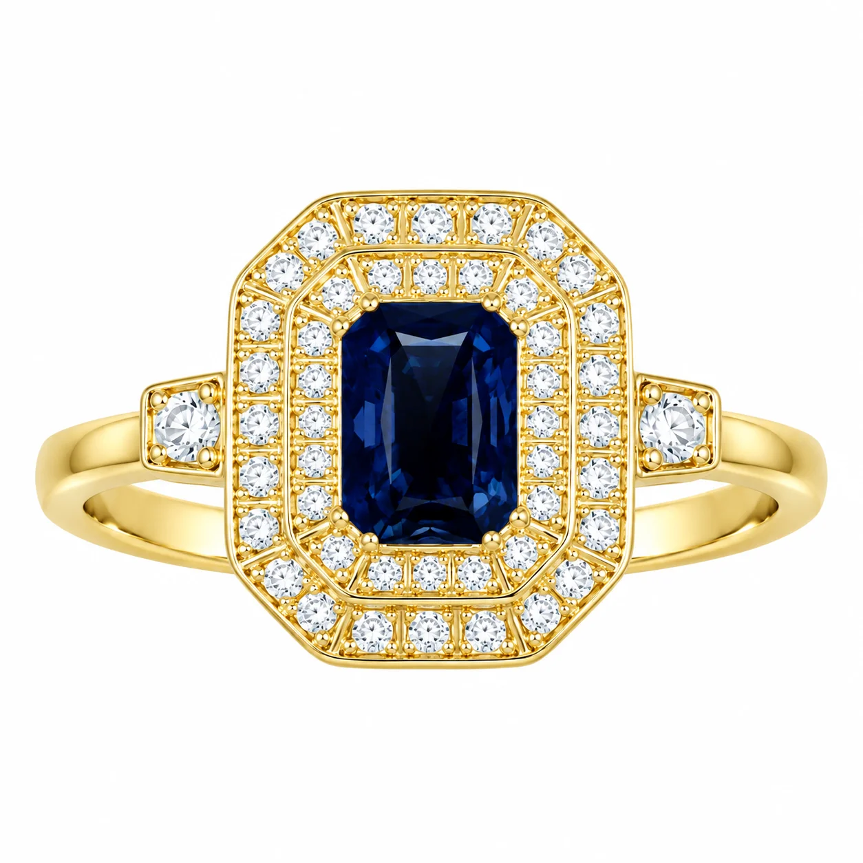 Emerald-Cut Sapphire Halo Ring