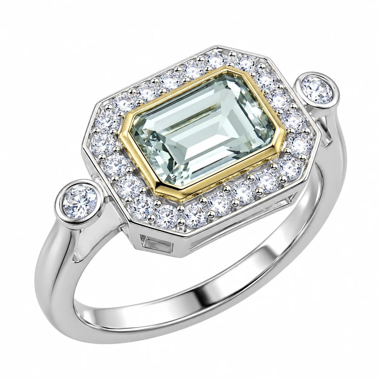 Emerald-Cut Two-Tone Halo Ring