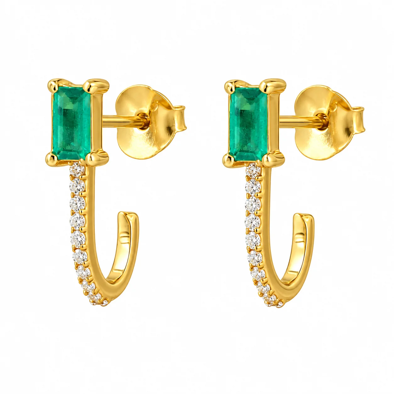 Emerald Green Gold J-Hoop Earrings