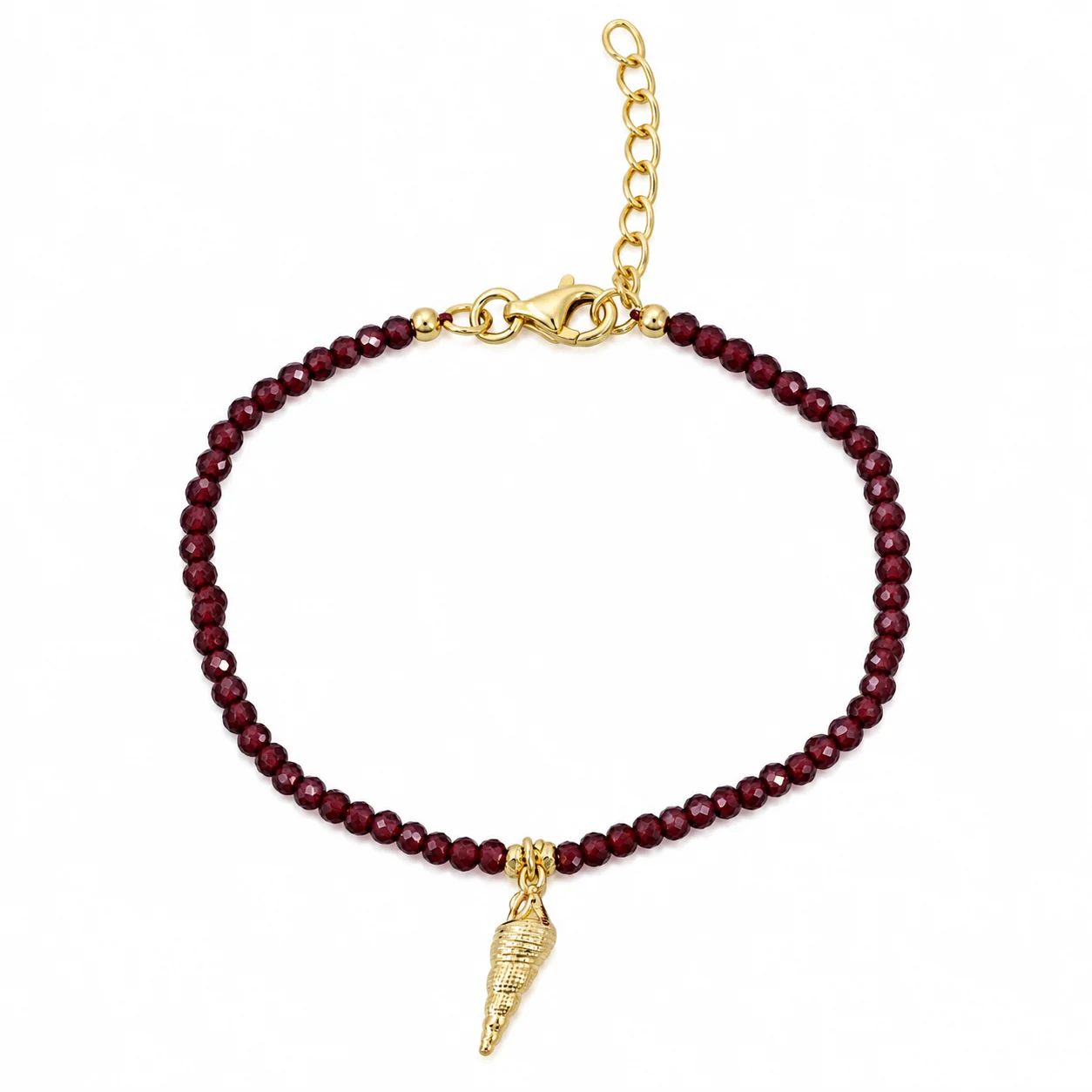 Garnet Bead Bracelet with Gold Shell Charm