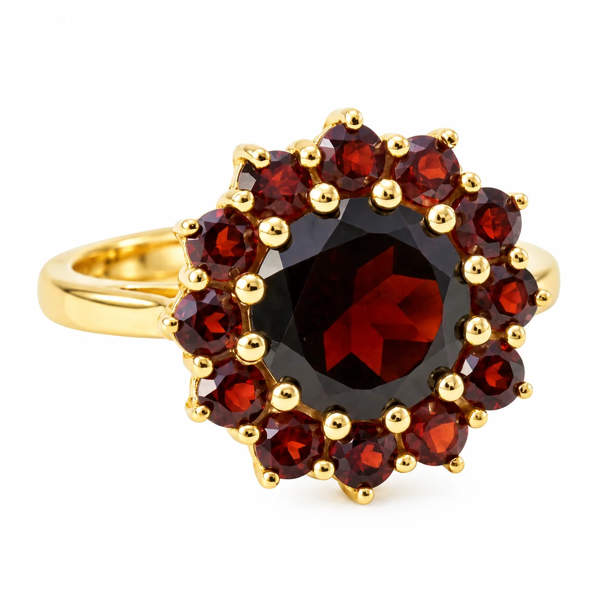 Garnet Halo Gold Ring