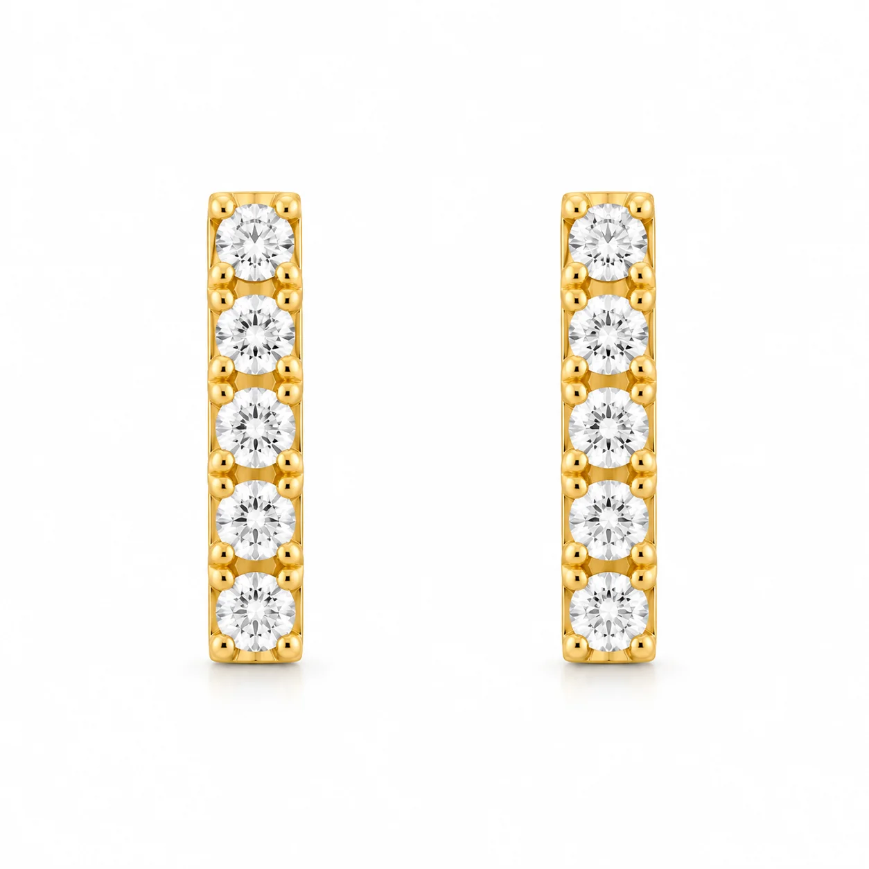 Gold 5-Stone Diamond Bar Stud Earrings