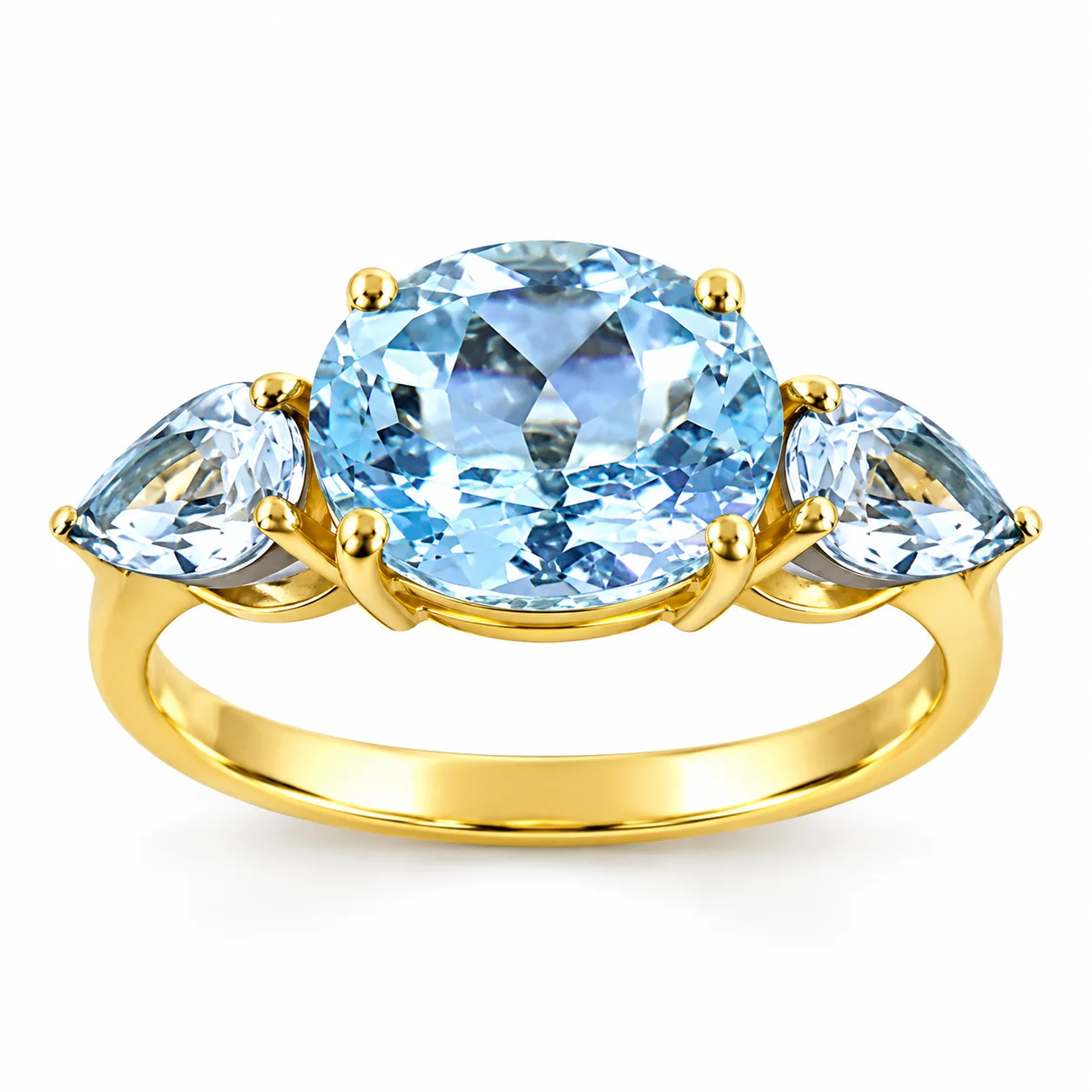 Gold Aquamarine Trilogy Ring