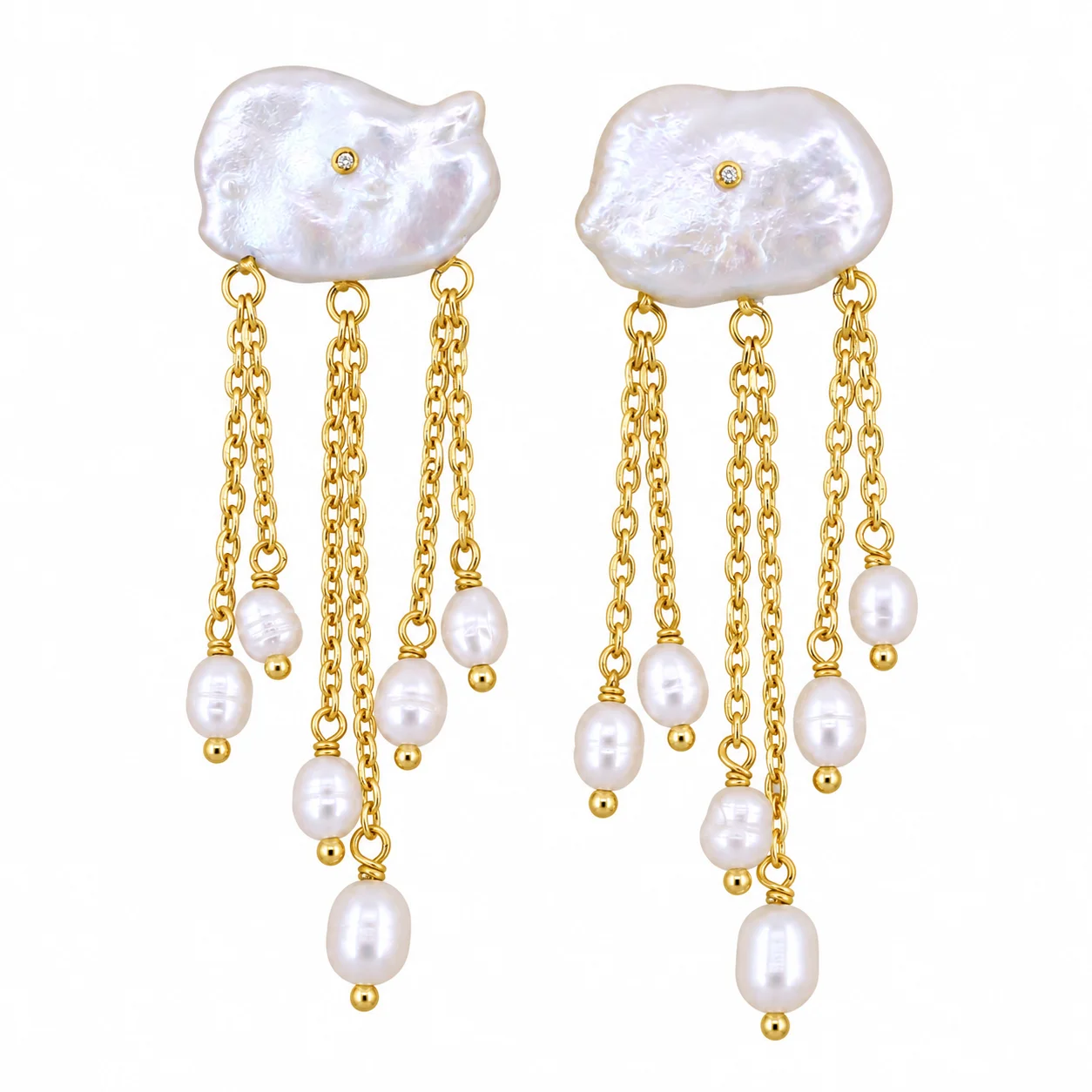 Gold Chain & Pearl Drop Earrings