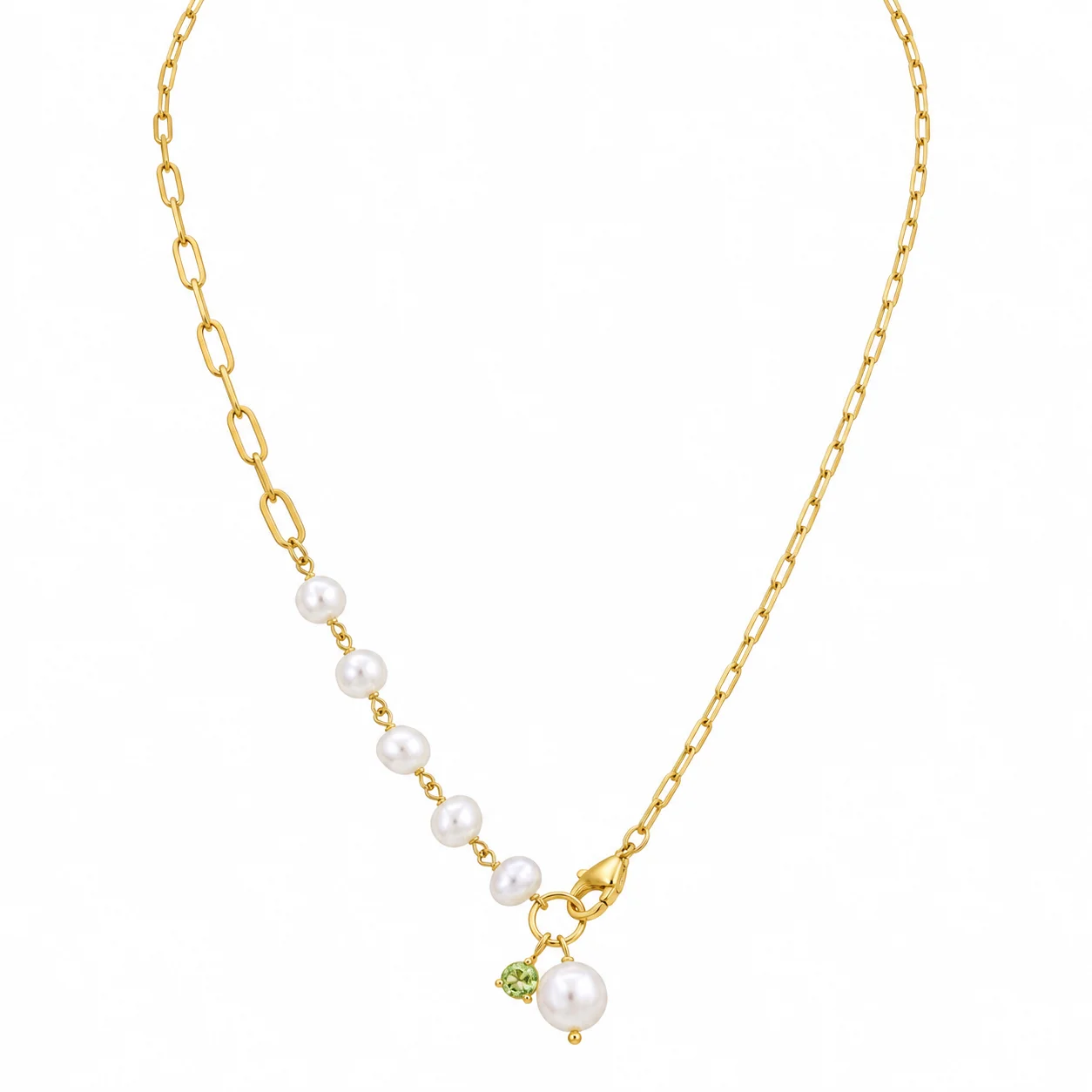 Gold Chain & Pearl Drop Necklace