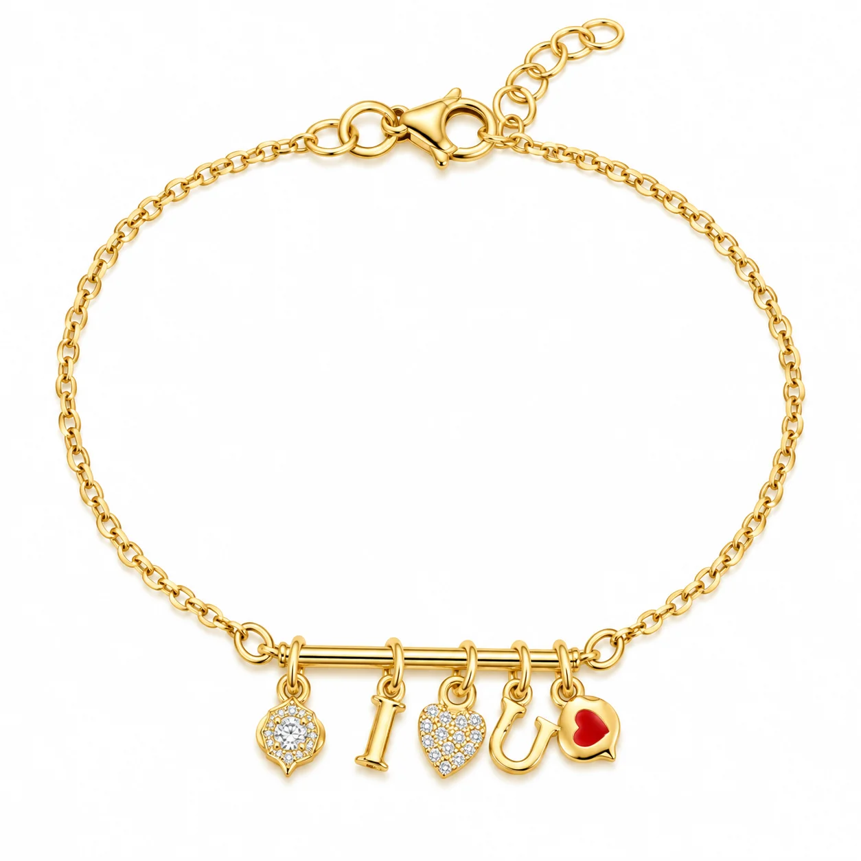 Gold Charm Bracelet with Sparkling Pendants