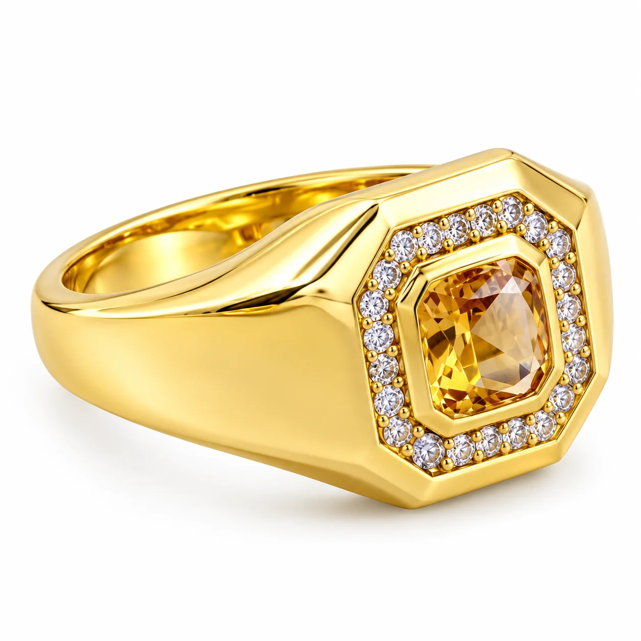 Gold Citrine Halo Signet Ring