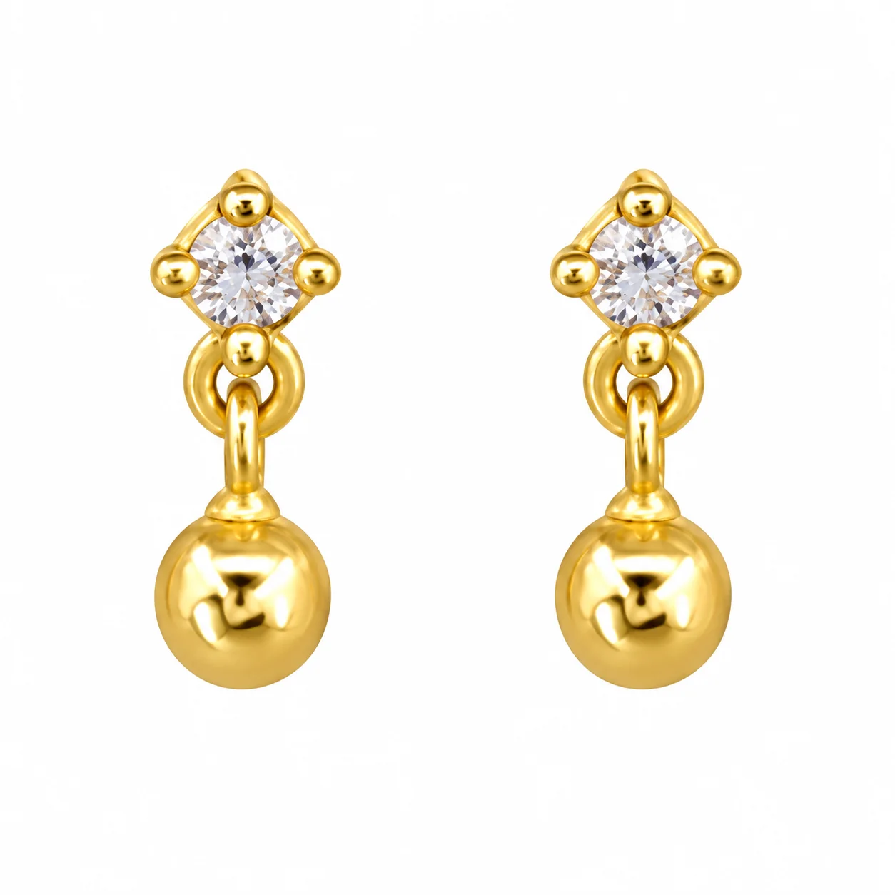 Gold Gemstone Ball Drop Earrings