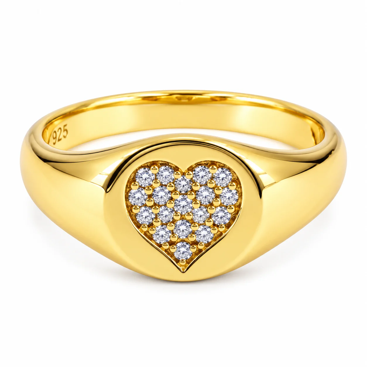 Gold Heart Pavé Signet Ring