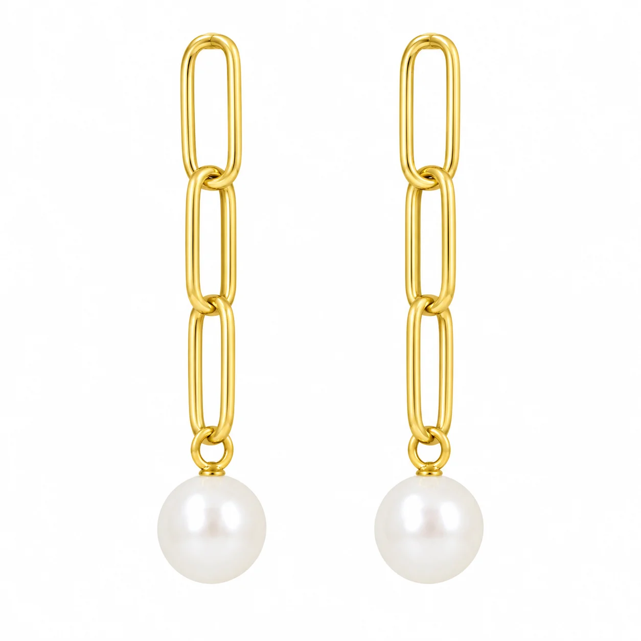 Gold Paperclip Chain Pearl Earrings