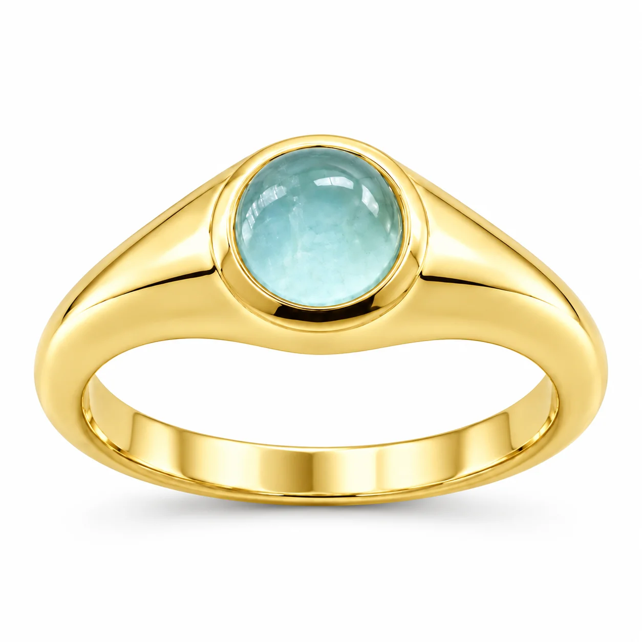 Gold Signet Ring with Aquamarine Cabochon