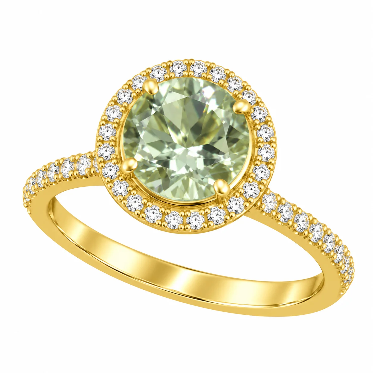 Green Dimond And Stones Gold Ring