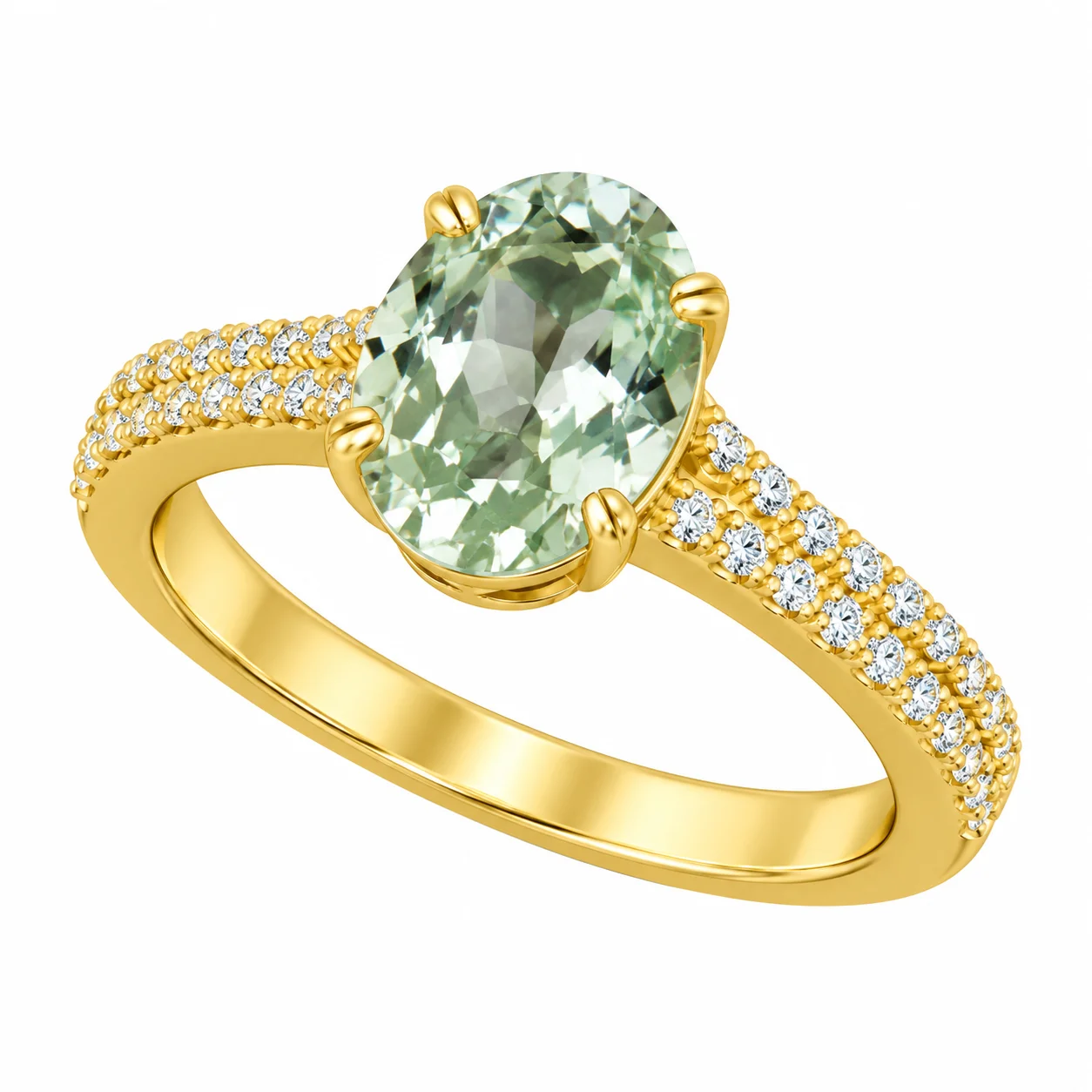 Green Quartz and Diamond 14kt Yellow Gold Ring