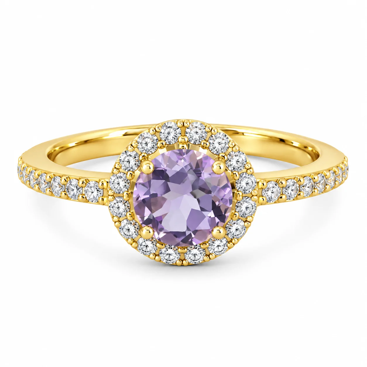 Lavender Halo Diamond Gold Ring