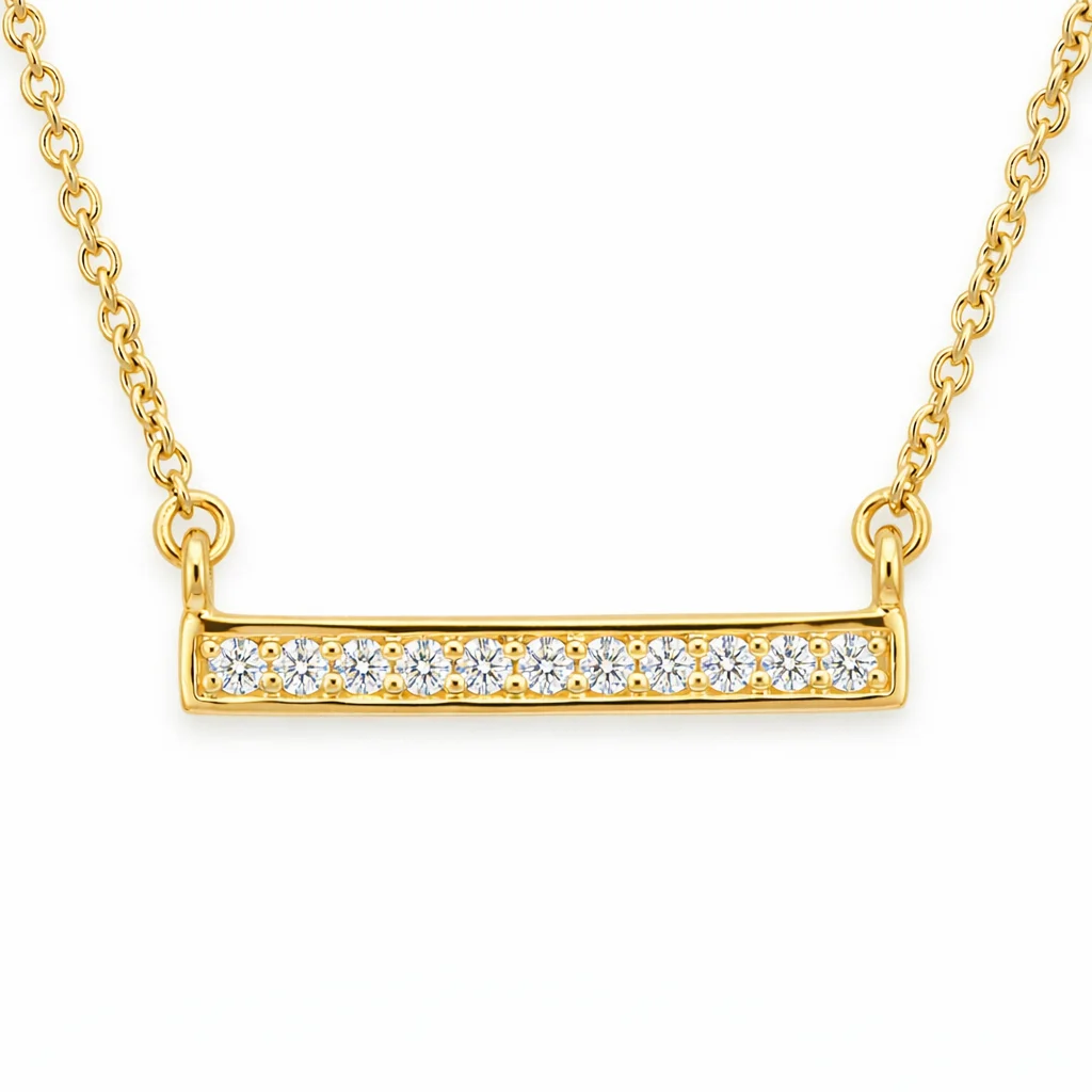 Modern Gold-Plated Horizontal Diamond Bar Necklace