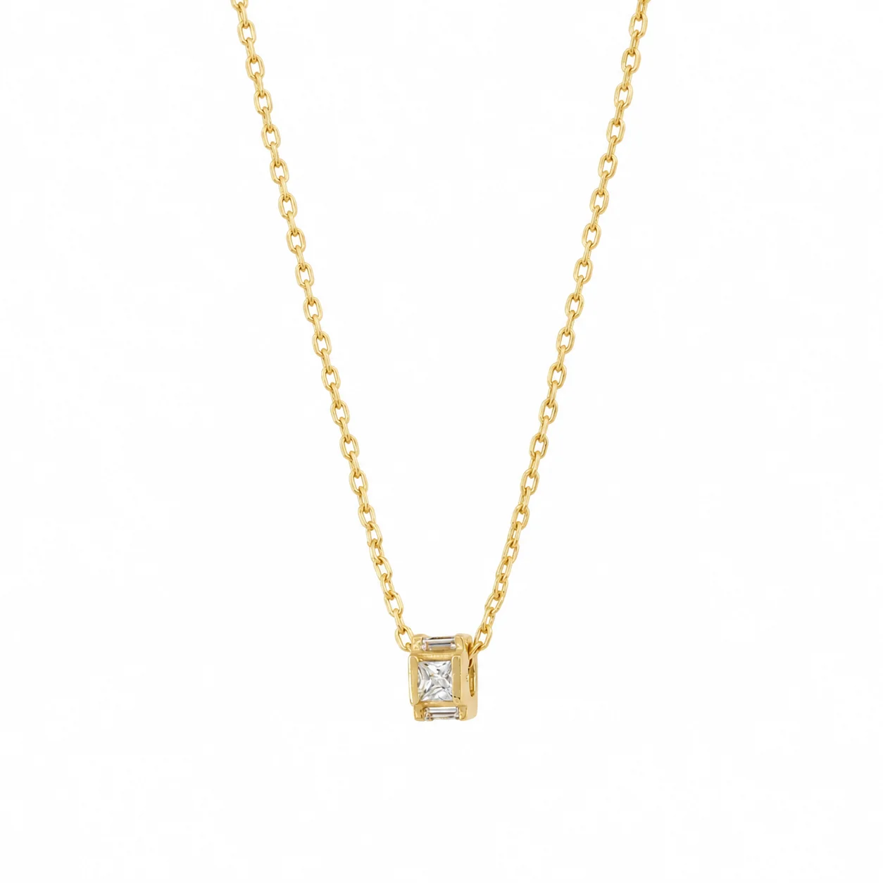Modern Gold Square Shape Diamond Necklace
