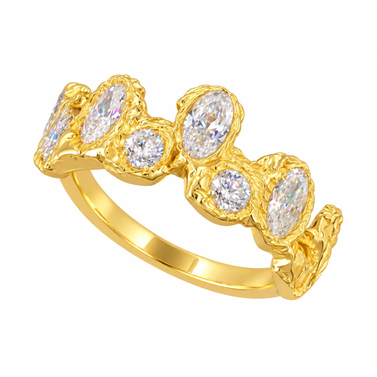 Organic Textured Gold Diamond Ring
