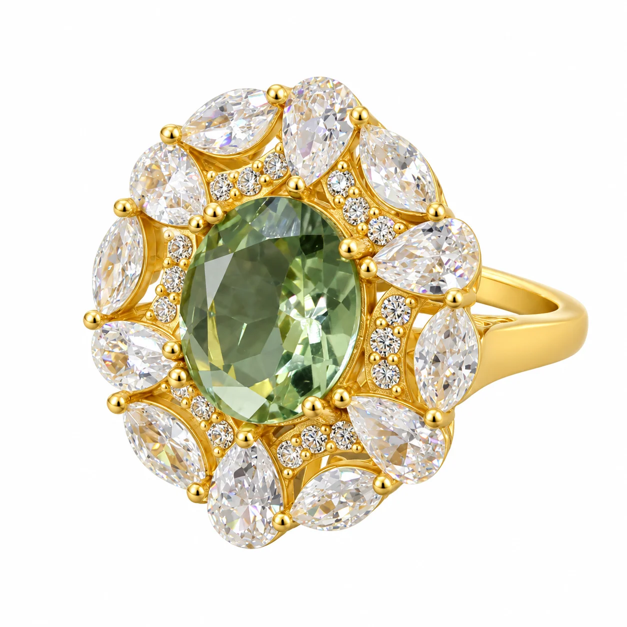 Ornate Gold Ring with Green Gemstone
