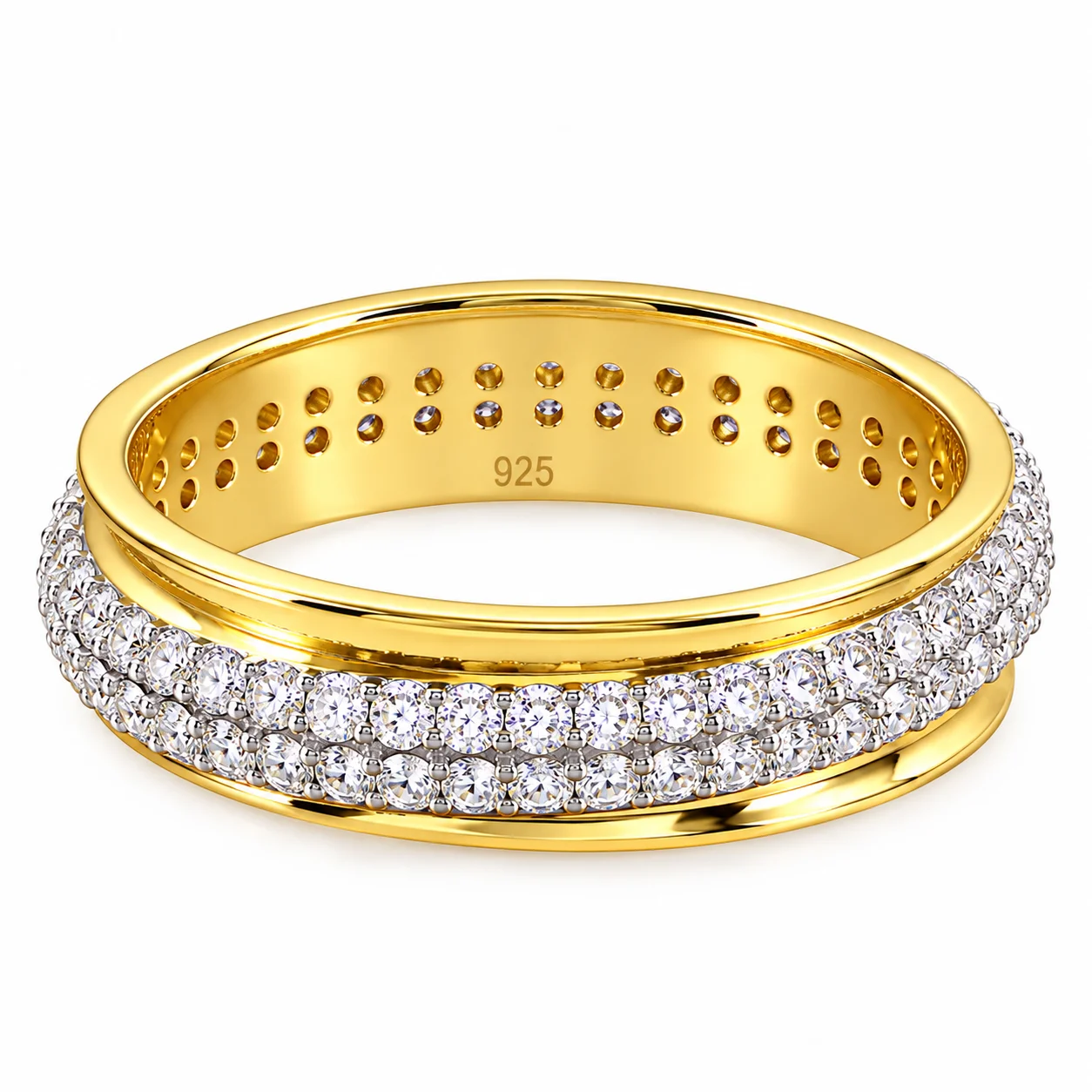 Pavé Diamond Gold Ring with 925 Hallmark