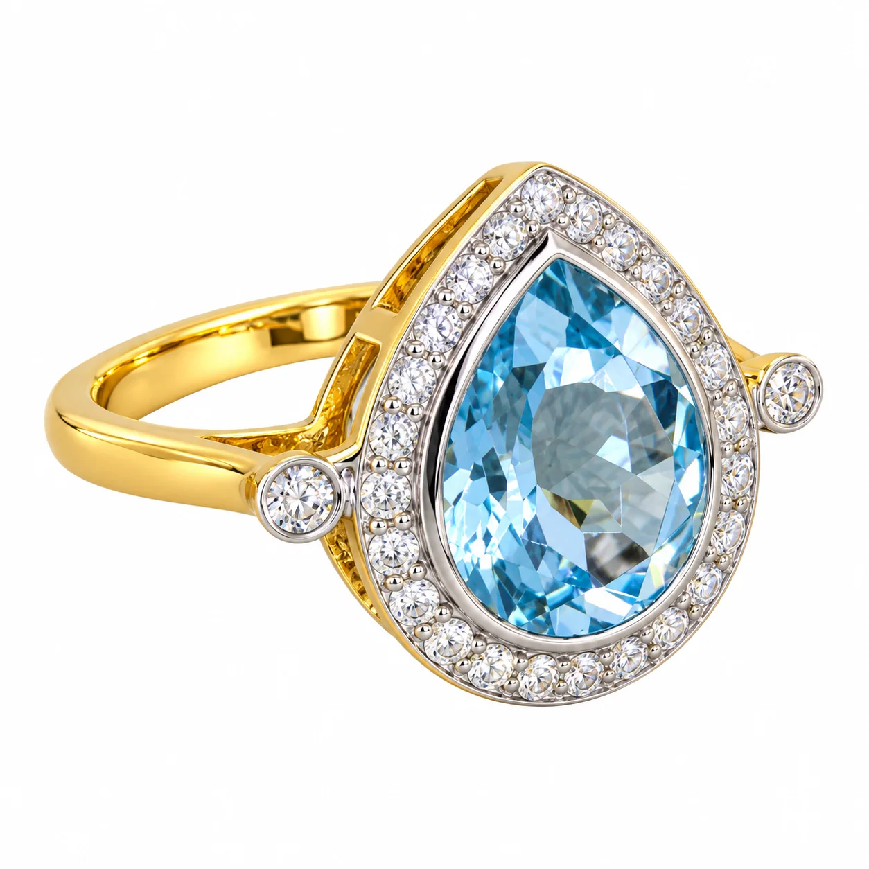 Pear-Cut Aquamarine Halo Gold Ring