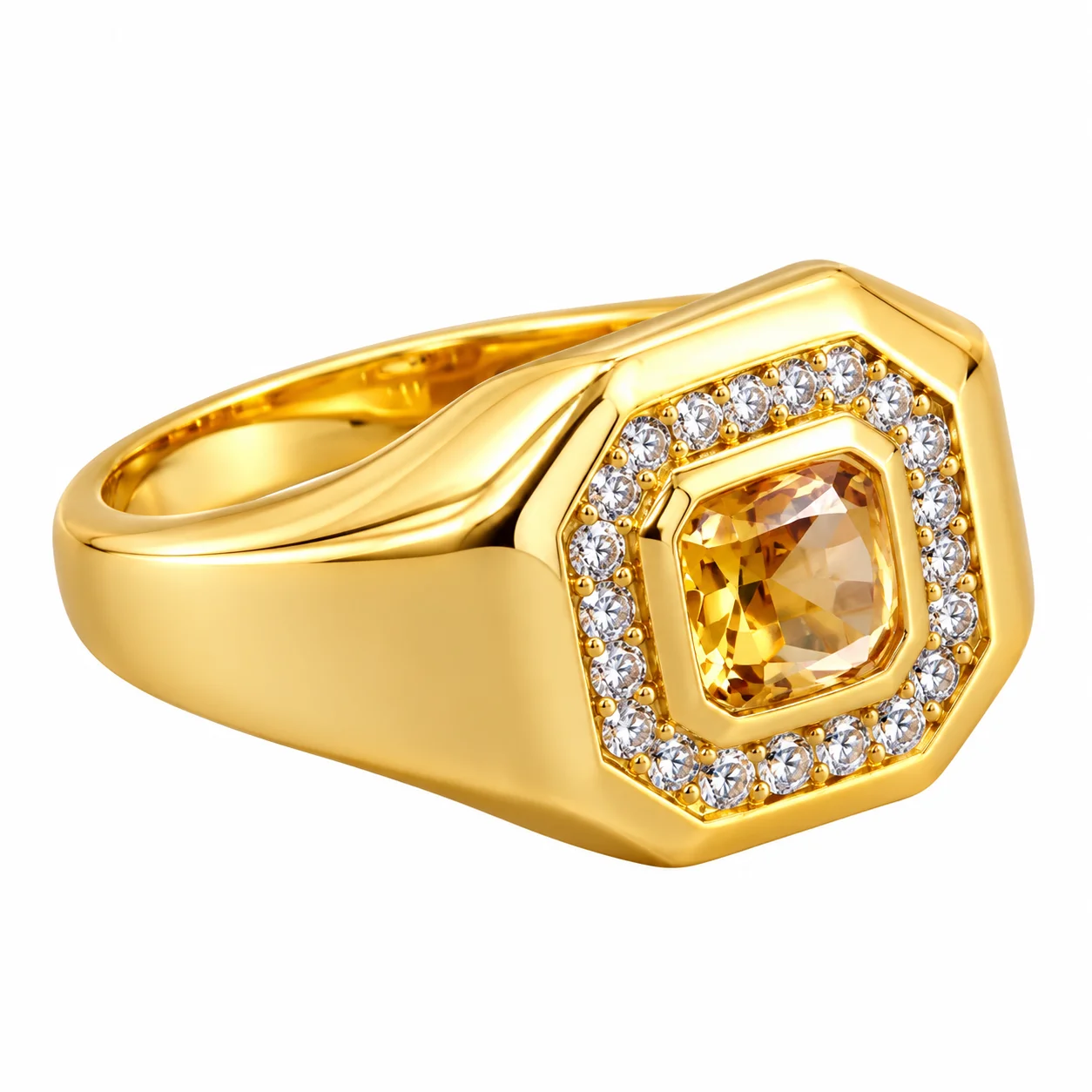 Polished Gold Citrine Halo Signet Ring