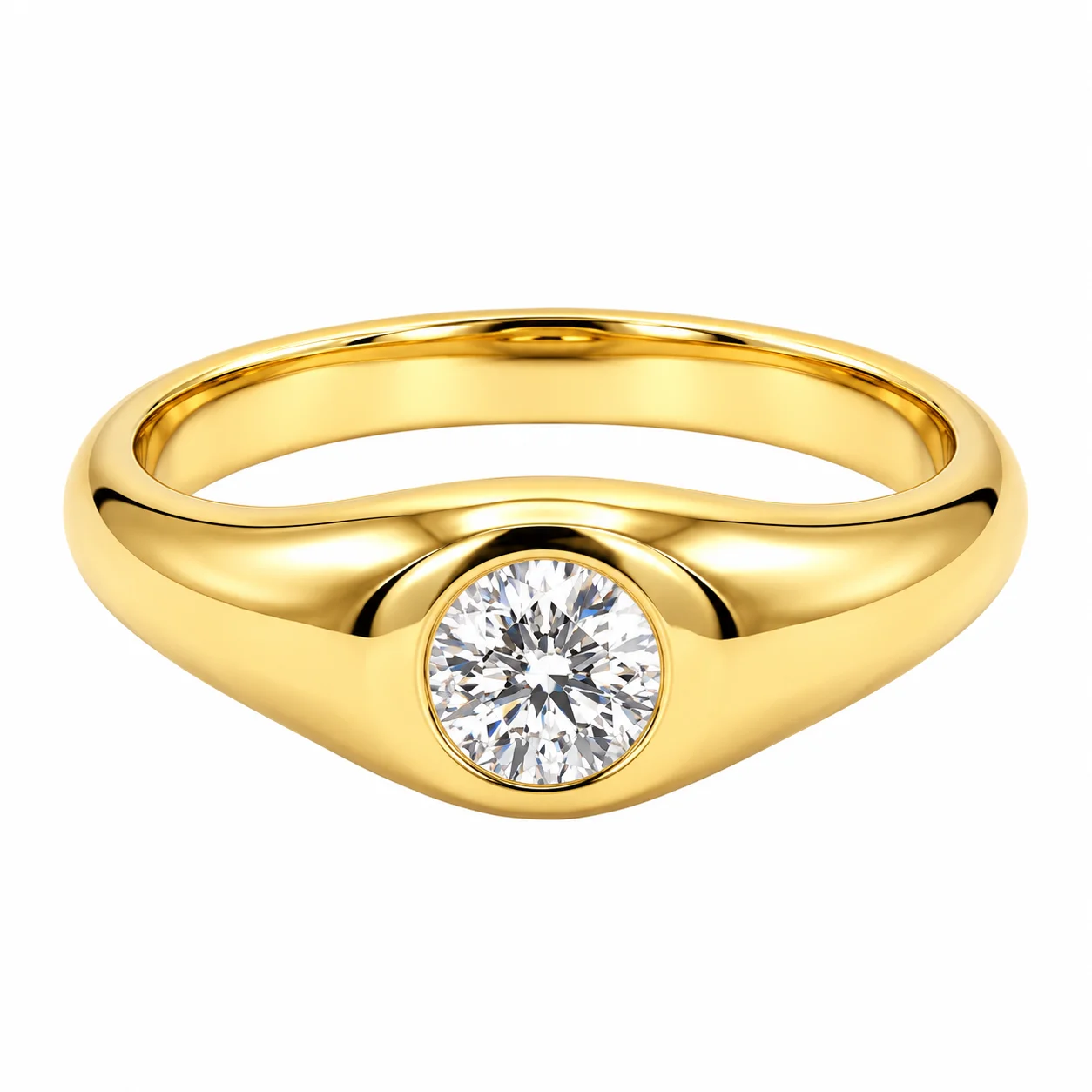 Polished Gold Diamond Bezel Ring