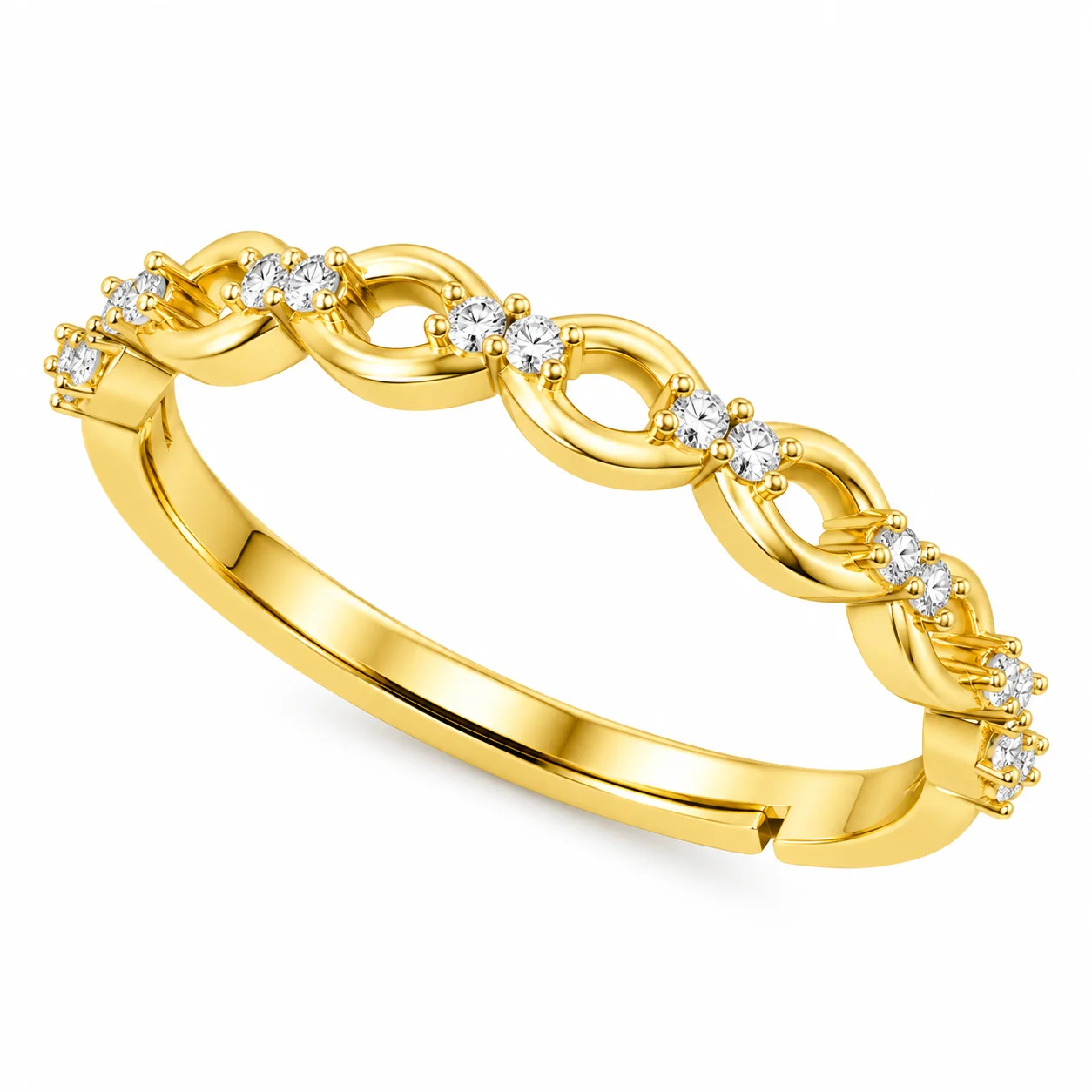 Polished Gold Diamond Link Ring