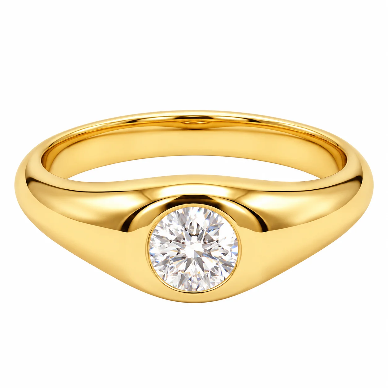 Polished Gold Diamond Signet Ring