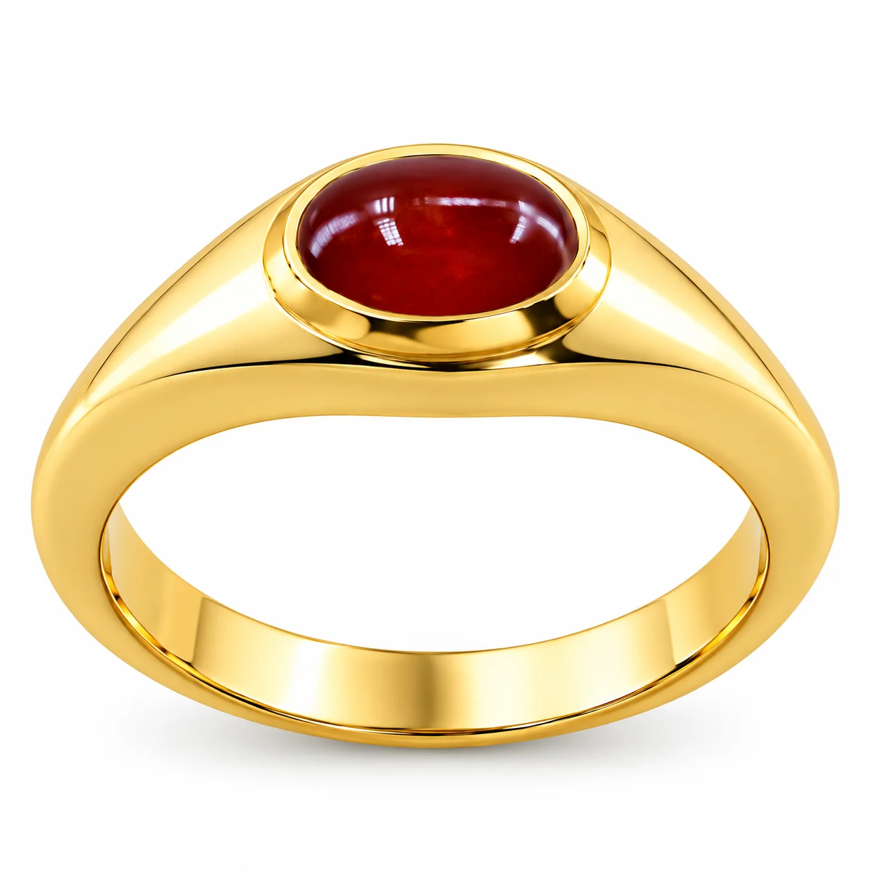Polished Gold Signet Ring with Red Cabochon