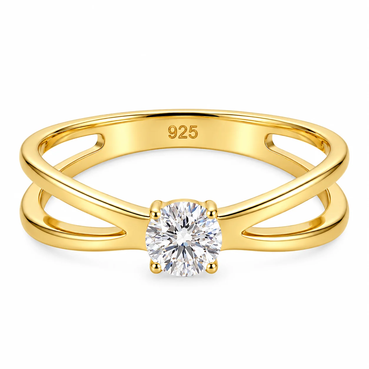 Polished Gold Split-Shank Ring with 925 Engraving