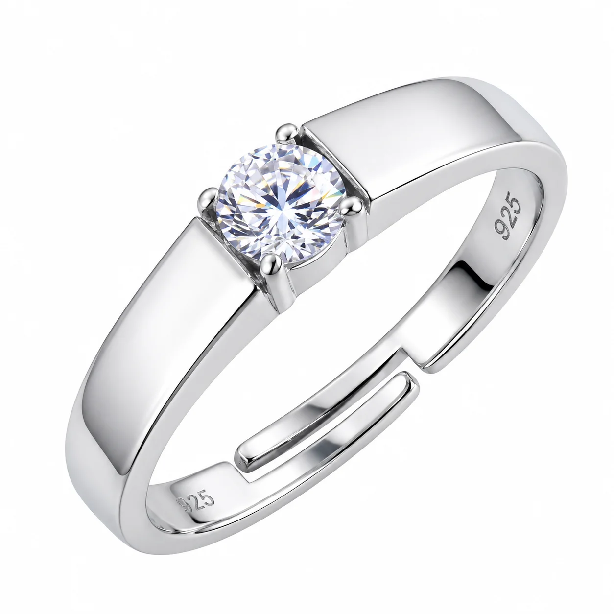 Polished Silver 925 Solitaire Ring
