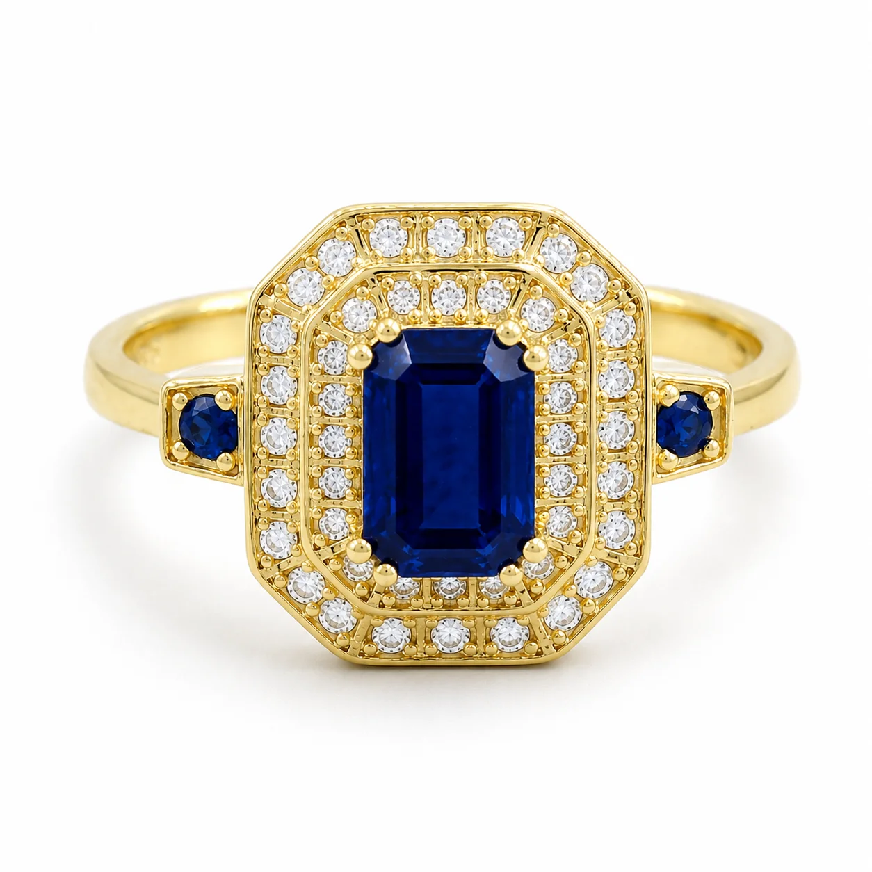 Sapphire Gemstone Double Halo Ring