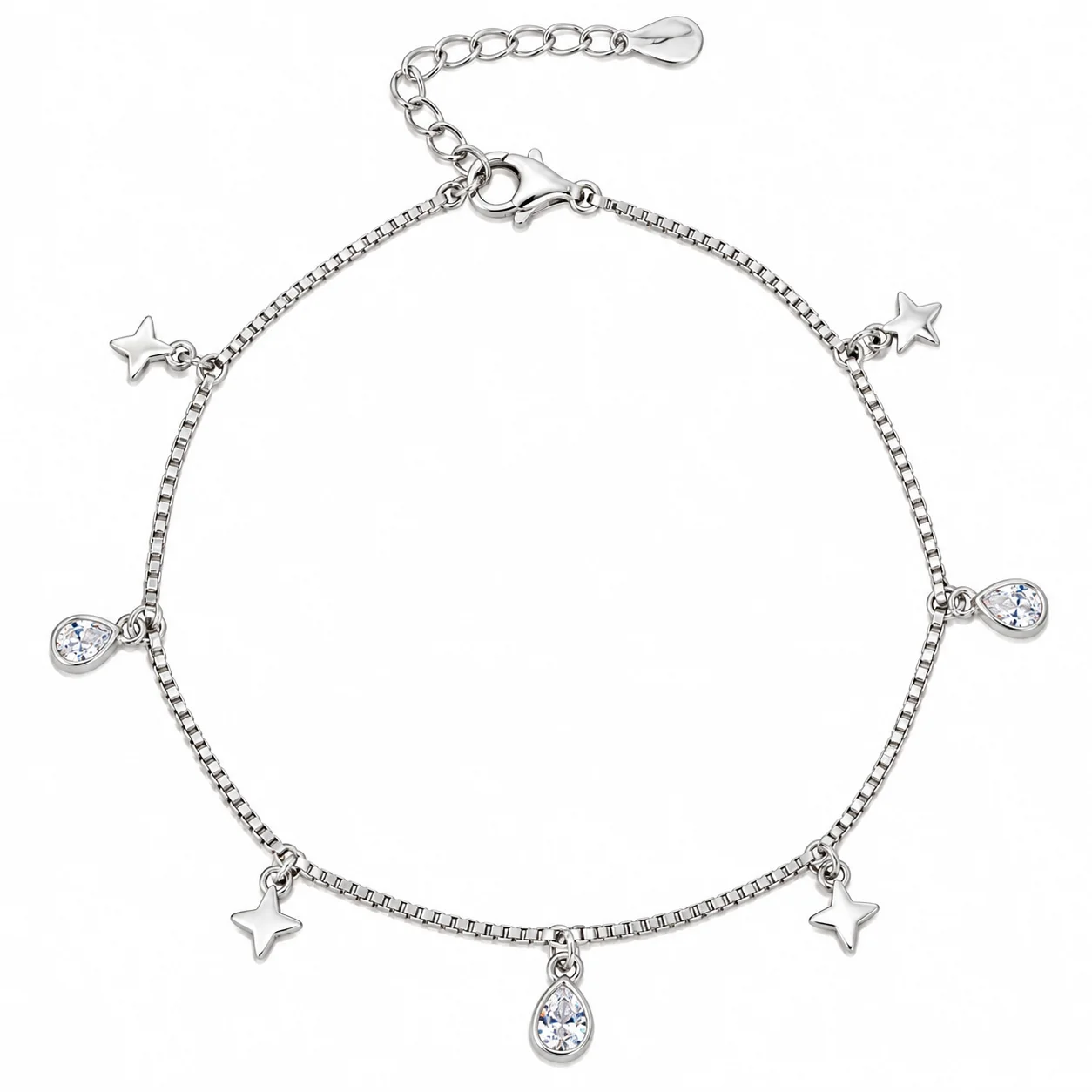 Silver Chain with Stars and Teardrop Gems