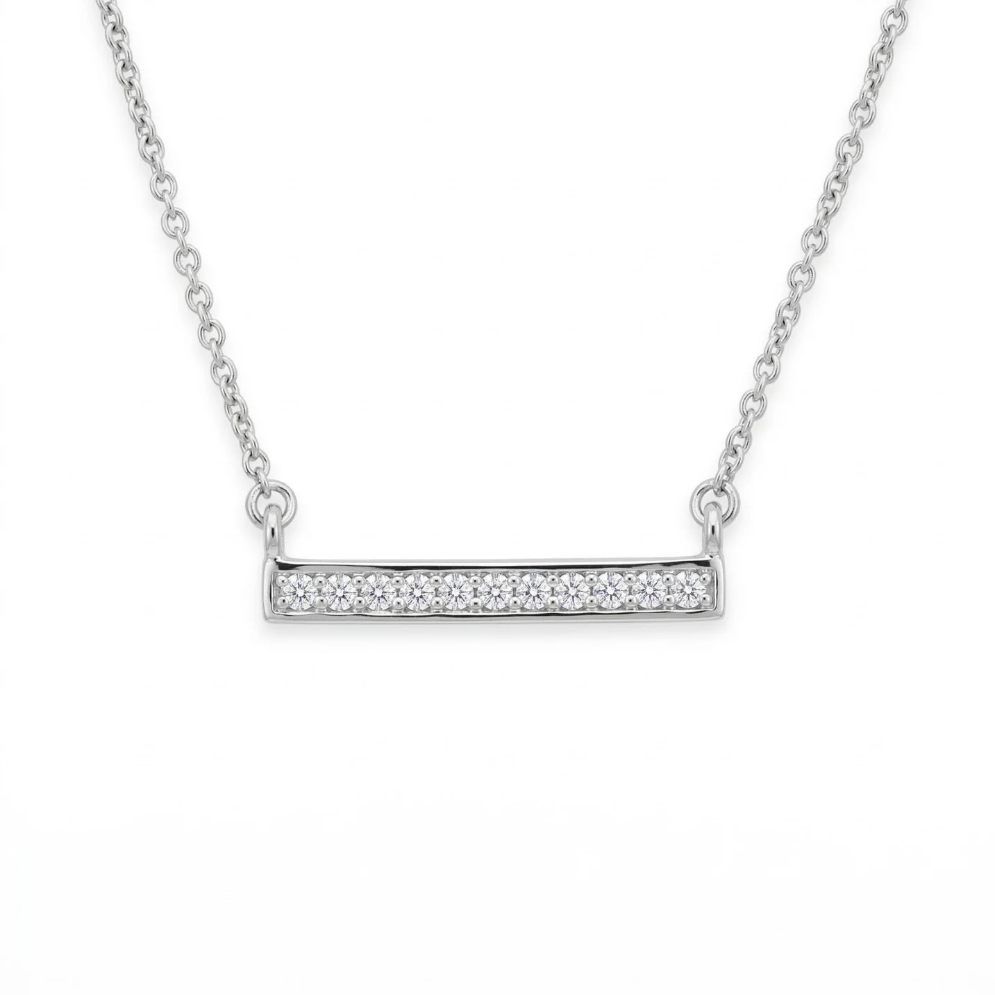 Sterling Silver Horizontal Bar Diamond Pendant Necklace