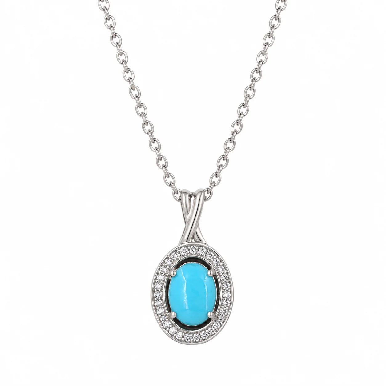 Turquoise Oval Halo Necklace