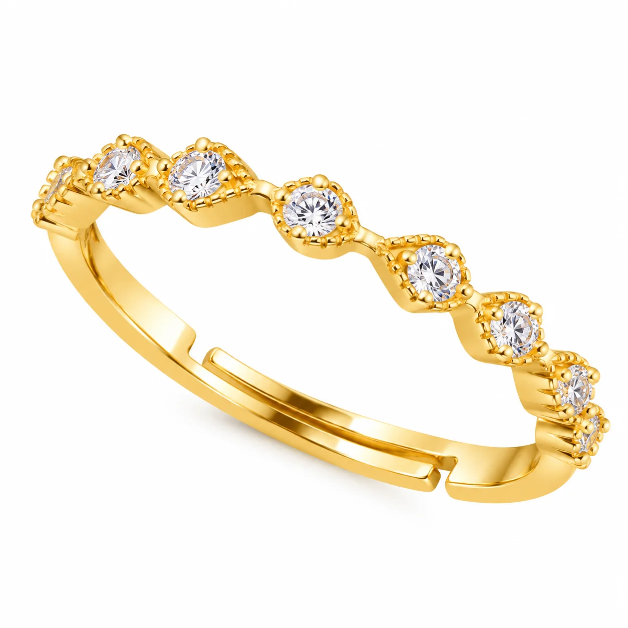 Vintage Gold Adjustable Ring with Sparkling Stones