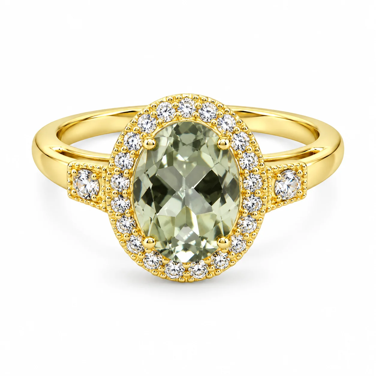Vintage Gold Halo Ring with Green Gemstone