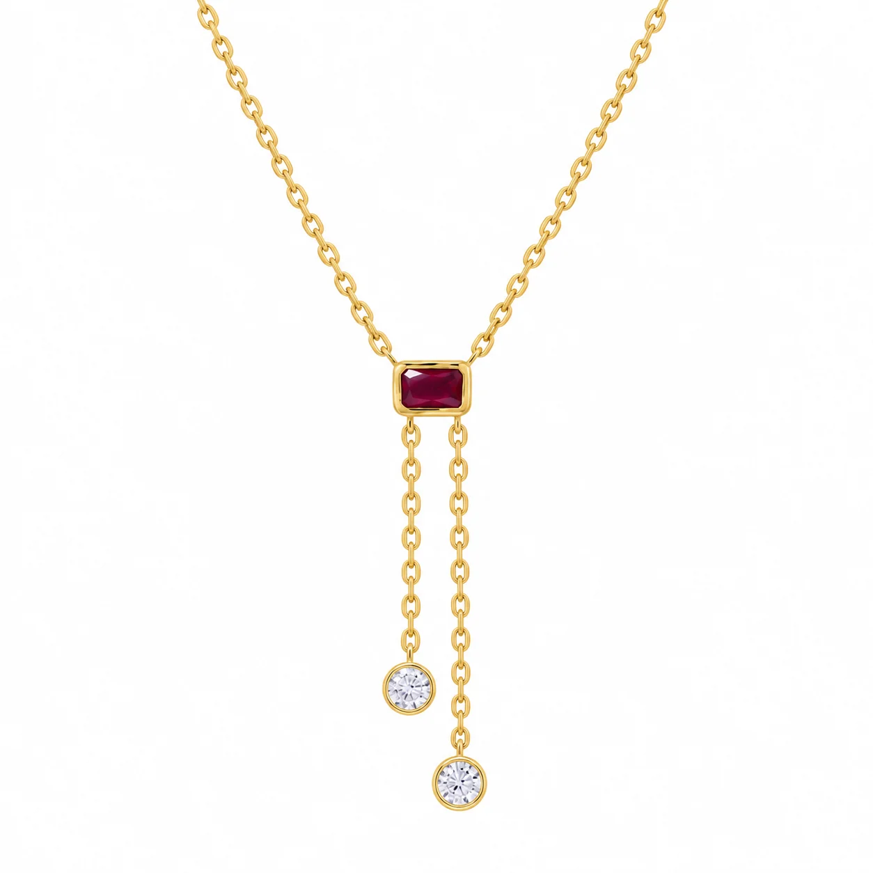 Asymmetric Ruby Lariat Necklace