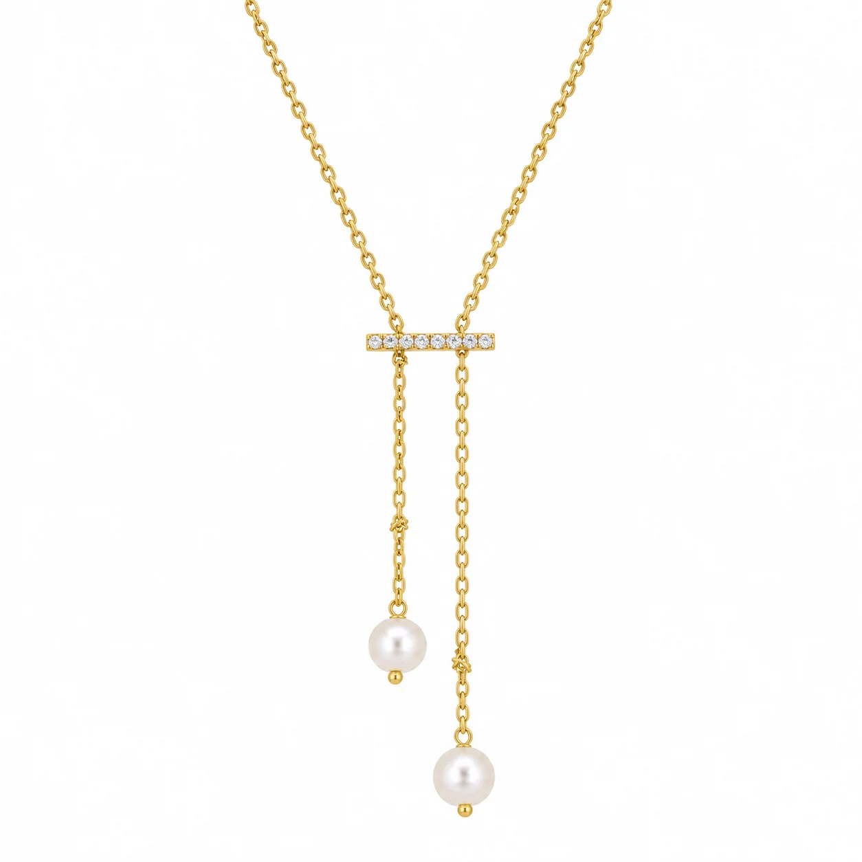 Asymmetrical Gold Pearl Lariat Necklace