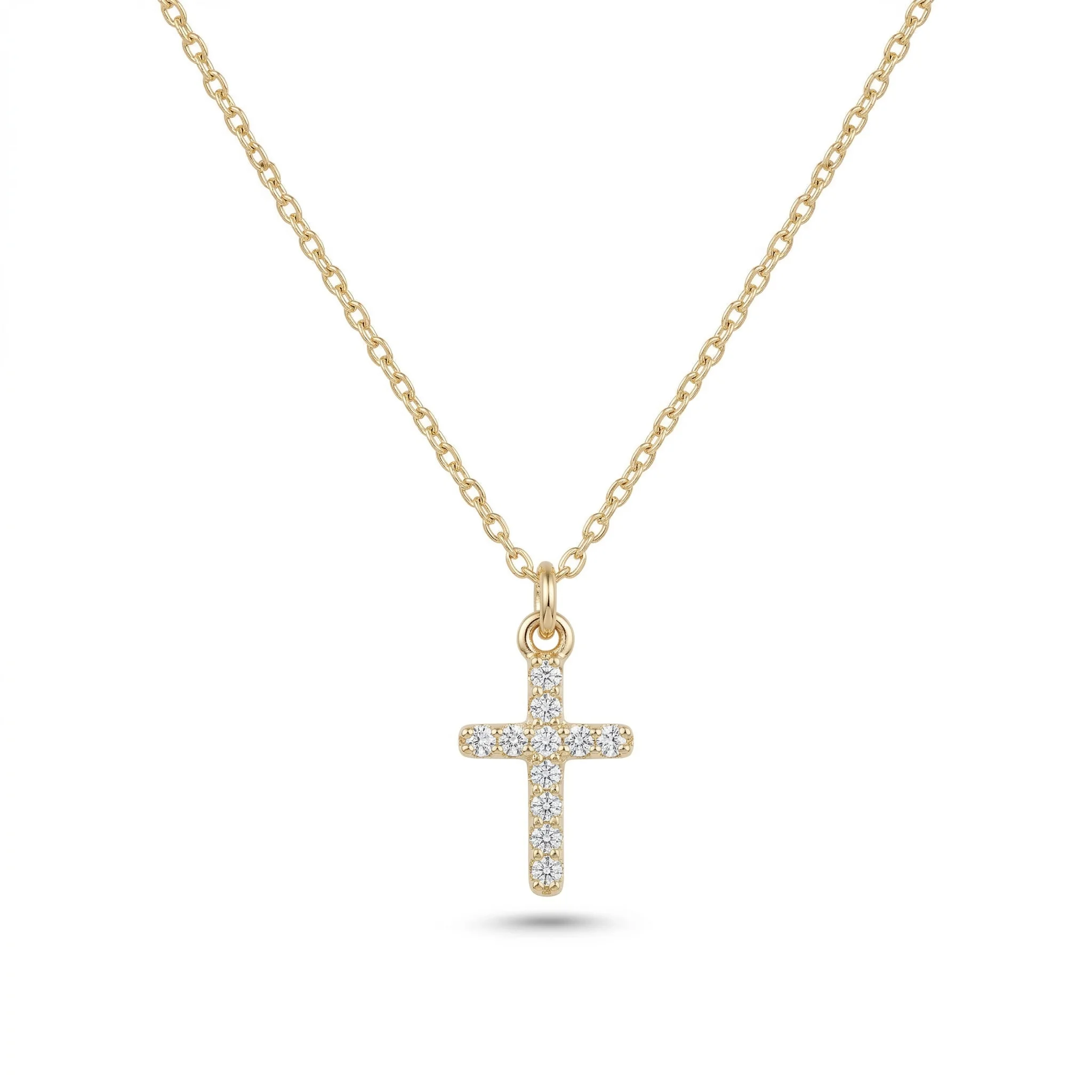 Classic Small Diamond-Style Cross Chain Necklace